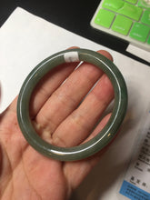 Load image into Gallery viewer, 50.5mm certificated Type A 100% Natural dark green/gray round cut oval Jadeite Jade bangle BK47-2879
