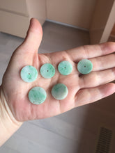 Load image into Gallery viewer, 16-19 mm Type A 100% Natural  light green sunny green white Jadeite Jade Safety Guardian Button donuts Pendant group PB90
