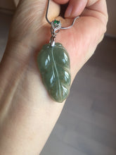 Load image into Gallery viewer, Certified type A 100% Natural icy watery dark green gray Jadeite Jade leaf pendant X137-4762
