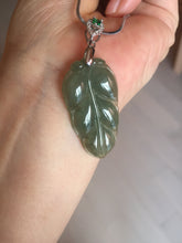 Load image into Gallery viewer, Certified type A 100% Natural icy watery dark green gray Jadeite Jade leaf pendant X137-4762
