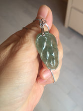 Load image into Gallery viewer, Certified type A 100% Natural icy watery dark green gray Jadeite Jade leaf pendant X137-4762
