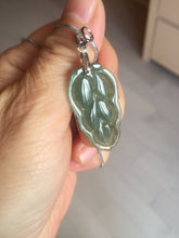 Load image into Gallery viewer, Certified type A 100% Natural icy watery dark green gray Jadeite Jade leaf pendant X137-4762
