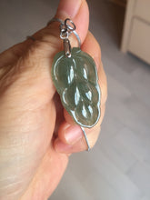 Load image into Gallery viewer, Certified type A 100% Natural icy watery dark green gray Jadeite Jade leaf pendant X137-4762
