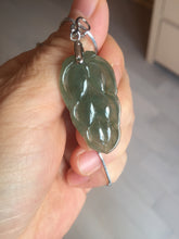 Load image into Gallery viewer, Certified type A 100% Natural icy watery dark green gray Jadeite Jade leaf pendant X137-4762
