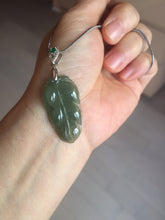 Load image into Gallery viewer, Certified type A 100% Natural icy watery dark green gray Jadeite Jade leaf pendant X137-4762
