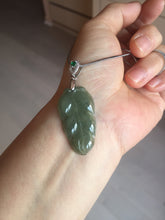 Load image into Gallery viewer, Certified type A 100% Natural icy watery dark green gray Jadeite Jade leaf pendant X137-4762
