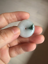 Load image into Gallery viewer, 26.9mm Type A 100% Natural white with green floating flowers Jadeite Safety Guardian Button donuts pendant PD11
