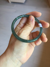 Load image into Gallery viewer, 56.5mm Certified Type A 100% Natural icy watery deep sea dark green/blue/gray/black Guatemala slim round cut Jadeite bangle PC92-3374
