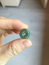 Load image into Gallery viewer, 14.4mm Type A 100% Natural icy watery dark green gray (老油青) with dark green/black flying flowers dainty Jadeite Jade Safety Guardian Button donuts pendant PA163
