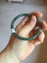 Load image into Gallery viewer, 56.5mm Certified Type A 100% Natural icy watery deep sea dark green/blue/gray/black Guatemala slim round cut Jadeite bangle PC92-3374
