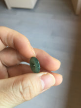 Load image into Gallery viewer, 14.4mm Type A 100% Natural icy watery dark green gray (老油青) with dark green/black flying flowers dainty Jadeite Jade Safety Guardian Button donuts pendant PA163
