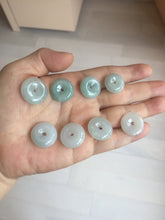 Load image into Gallery viewer, 16.2-18.8mm Type A 100% Natural icy watery light green white Jadeite Jade Safety Guardian Button donuts couple pendant PC132
