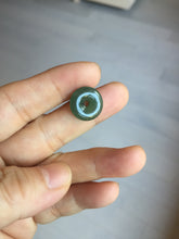 Load image into Gallery viewer, 14.4mm Type A 100% Natural icy watery dark green gray (老油青) with dark green/black flying flowers dainty Jadeite Jade Safety Guardian Button donuts pendant PA163
