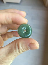 Load image into Gallery viewer, 19.4mm Type A 100% Natural dark green gray (老油青)Jadeite Jade Safety Guardian Button donuts pendant PA157
