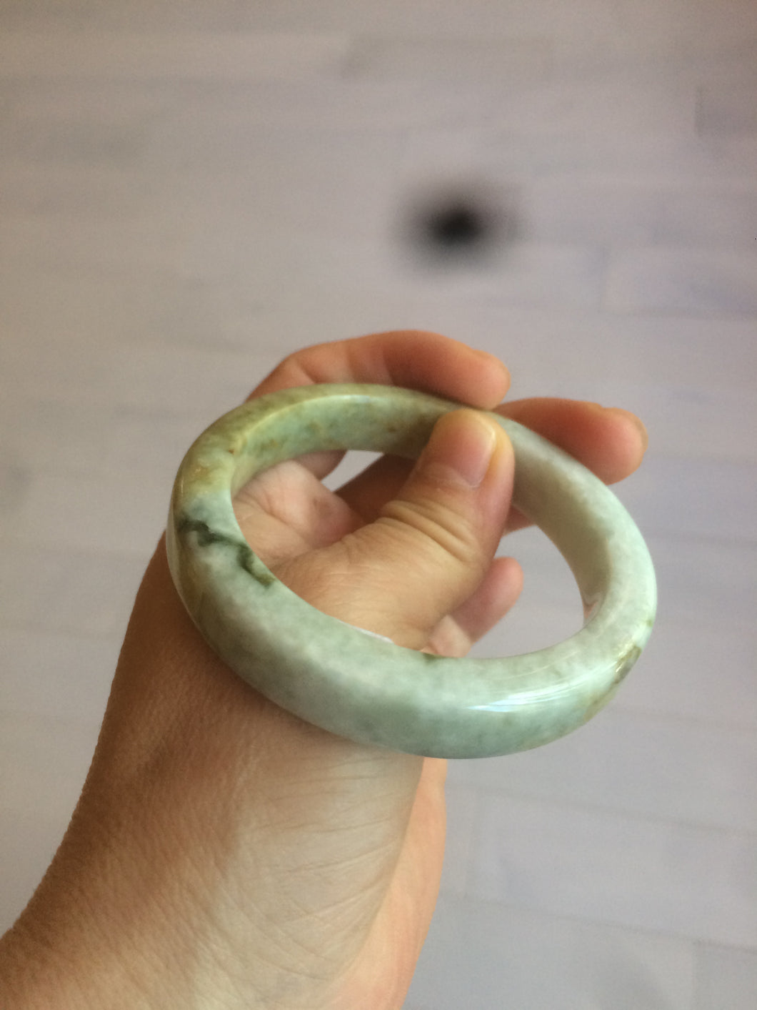 54.5mm certified Type A 100% Natural light green/brown square Jadeite Jade bangle R103-1760