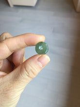 Load image into Gallery viewer, 13.8mm Type A 100% Natural icy watery dark green gray (老油青) with dark green/black flying flowers dainty Jadeite Jade Safety Guardian Button donuts pendant PA161
