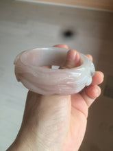 Load image into Gallery viewer, 53mm 100% natural light pink/white Quartzite (Shetaicui jade) carved nine-tailed fox bangle SY2
