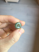 Load image into Gallery viewer, 13.8mm Type A 100% Natural icy watery dark green gray (老油青) with dark green/black flying flowers dainty Jadeite Jade Safety Guardian Button donuts pendant PA161
