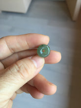 Load image into Gallery viewer, 12.7mm Type A 100% Natural icy watery dark green gray (老油青) with dark green/black flying flowers dainty Jadeite Jade Safety Guardian Button donuts pendant PA160
