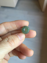 Load image into Gallery viewer, 12.7mm Type A 100% Natural icy watery dark green gray (老油青) with dark green/black flying flowers dainty Jadeite Jade Safety Guardian Button donuts pendant PA160
