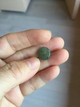 Load image into Gallery viewer, 12.7mm Type A 100% Natural icy watery dark green gray (老油青) with dark green/black flying flowers dainty Jadeite Jade Safety Guardian Button donuts pendant PA160
