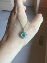 Load image into Gallery viewer, 12.7mm Type A 100% Natural icy watery dark green gray (老油青) with dark green/black flying flowers dainty Jadeite Jade Safety Guardian Button donuts pendant PA160
