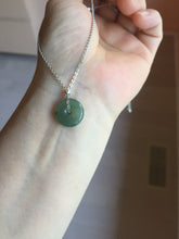 Load image into Gallery viewer, 13.8mm Type A 100% Natural icy watery dark green gray (老油青) with dark green/black flying flowers dainty Jadeite Jade Safety Guardian Button donuts pendant PA161
