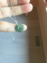 Load image into Gallery viewer, 13.8mm Type A 100% Natural icy watery dark green gray (老油青) with dark green/black flying flowers dainty Jadeite Jade Safety Guardian Button donuts pendant PA161

