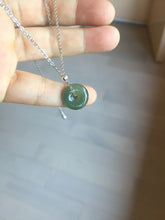 Load image into Gallery viewer, 13.8mm Type A 100% Natural icy watery dark green gray (老油青) with dark green/black flying flowers dainty Jadeite Jade Safety Guardian Button donuts pendant PA161
