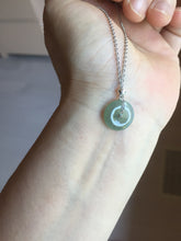 Load image into Gallery viewer, 12.9mm Type A 100% Natural icy watery dark green gray (淡油青) dainty Jadeite Jade Safety Guardian Button donuts pendant PA159
