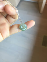 Load image into Gallery viewer, 12.9mm Type A 100% Natural icy watery dark green gray (淡油青) dainty Jadeite Jade Safety Guardian Button donuts pendant PA159

