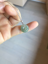 Load image into Gallery viewer, 12.9mm Type A 100% Natural icy watery dark green gray (淡油青) dainty Jadeite Jade Safety Guardian Button donuts pendant PA159
