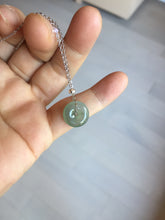 Load image into Gallery viewer, 12.9mm Type A 100% Natural icy watery dark green gray (淡油青) dainty Jadeite Jade Safety Guardian Button donuts pendant PA159
