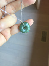 Load image into Gallery viewer, 19.4mm Type A 100% Natural dark green gray (老油青)Jadeite Jade Safety Guardian Button donuts pendant PA157
