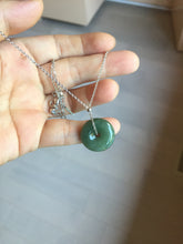 Load image into Gallery viewer, 19.4mm Type A 100% Natural dark green gray (老油青)Jadeite Jade Safety Guardian Button donuts pendant PA157
