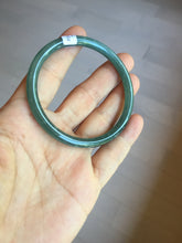 Load image into Gallery viewer, 54.5mm Certified Type A 100% Natural icy watery deep sea dark green/blue/gray/black Guatemala slim round cut Jadeite bangle PC84-7031
