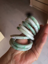 Load image into Gallery viewer, 35-38mm Type A 100% Natural sunny green/white Jadeite Jade kids bangle /scarf button group BF100
