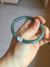 Load image into Gallery viewer, 55.5mm Certified Type A 100% Natural icy watery deep sea dark green/blue/gray/black Guatemala slim round cut Jadeite bangle PC82-7053
