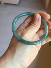 Load image into Gallery viewer, 55.5mm Certified Type A 100% Natural icy watery deep sea dark green/blue/gray/black Guatemala slim round cut Jadeite bangle PC82-7053
