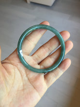 Load image into Gallery viewer, 55.5mm Certified Type A 100% Natural icy watery deep sea dark green/blue/gray/black Guatemala slim round cut Jadeite bangle PC82-7053
