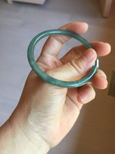 Load image into Gallery viewer, 57mm Certified Type A 100% Natural icy watery deep sea dark green/blue/gray/black Guatemala slim round cut Jadeite bangle PC81-7028
