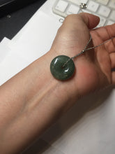 Load image into Gallery viewer, 19.4mm Type A 100% Natural dark green gray (老油青)Jadeite Jade Safety Guardian Button donuts pendant PA157
