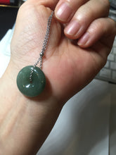 Load image into Gallery viewer, 19.4mm Type A 100% Natural dark green gray (老油青)Jadeite Jade Safety Guardian Button donuts pendant PA157
