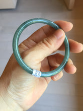 Load image into Gallery viewer, 57mm Certified Type A 100% Natural icy watery deep sea dark green/blue/gray/black Guatemala slim round cut Jadeite bangle PC80-7042
