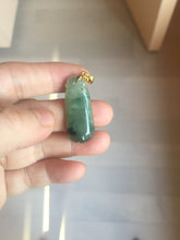 Load image into Gallery viewer, 100% Natural type A icy watery dark green/black Jadeite Jade blessed melon pendant PC124-2
