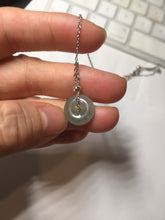 Load image into Gallery viewer, 12.9mm Type A 100% Natural icy watery dark green gray (淡油青) dainty Jadeite Jade Safety Guardian Button donuts pendant PA159
