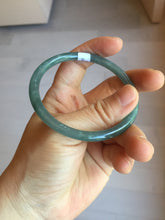Load image into Gallery viewer, 57mm Certified Type A 100% Natural icy watery deep sea dark green/blue/gray/black Guatemala slim round cut Jadeite bangle PC80-7042
