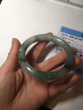 Load image into Gallery viewer, 57.5mm certified type A 100% Natural oily light green/white chubby round cut Jadeite Jade bangle BM19-2795
