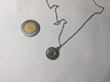 Load image into Gallery viewer, 12.9mm Type A 100% Natural icy watery dark green gray (淡油青) dainty Jadeite Jade Safety Guardian Button donuts pendant PA159
