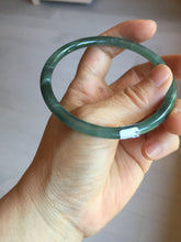 Load image into Gallery viewer, 61.3mm Certified Type A 100% Natural icy watery deep sea dark green/blue/gray/black Guatemala slim round cut Jadeite bangle PC79-3865
